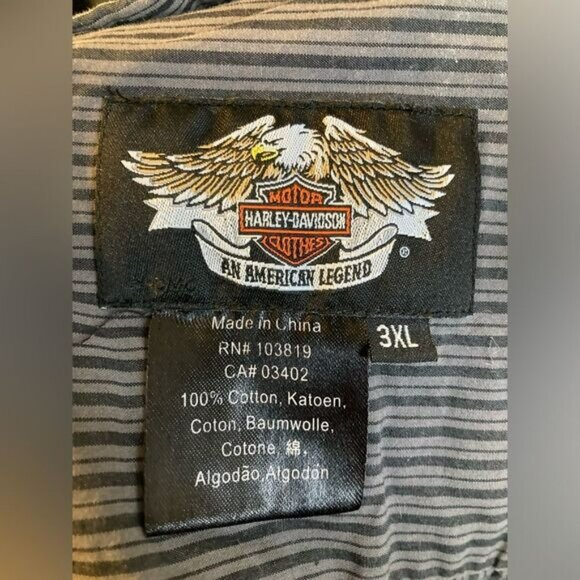 Harley Davidson Black and Grey Pin Striped Button Down Shirt, Men's Size 3XL - Picture 2 of 4